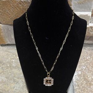 Gold & Crystal GG Charm necklace